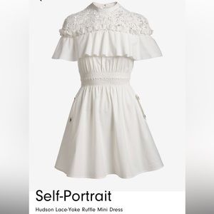 Self portrait Hudson lace yoke ruffle mini dress in white - size S (US 4)